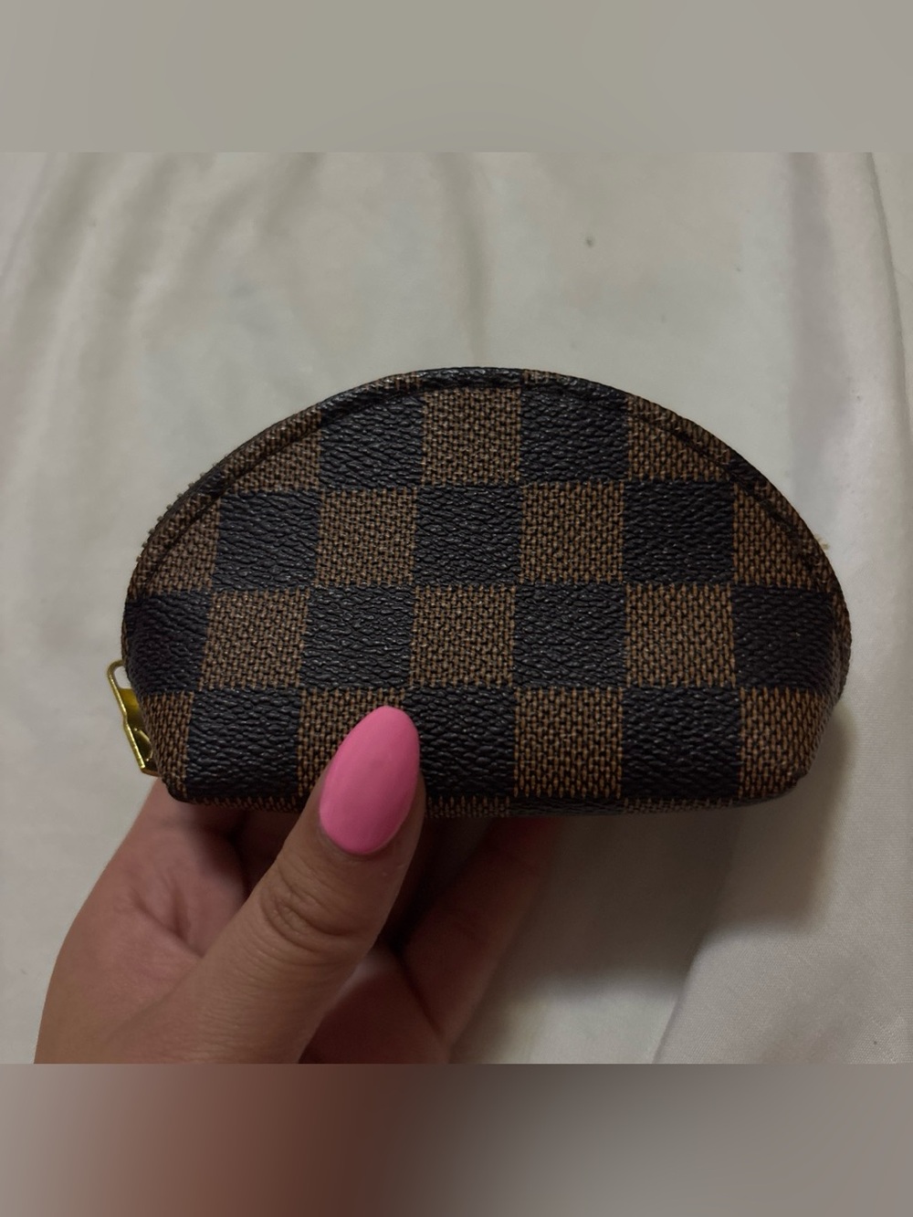 Brown Checker Semi-Circle Coin Pouch